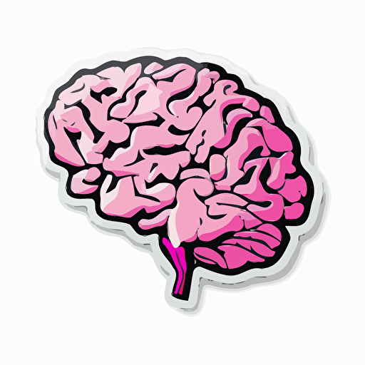 pink brain sticker. Vector. White background