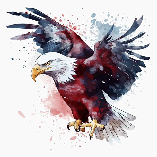 eagle american flag, detailed, cartoon style, 2d watercolor clipart vector, creative and imaginative, floral, hd, white background