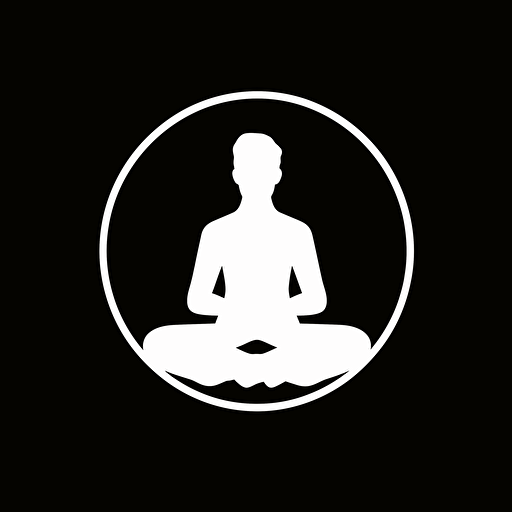 [simple, sharp, modern] iconic logo of [man in seated meditation pose], white [vector], on [black] background