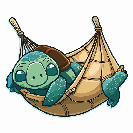 cartoon seaturtle hammocking, vector, sticker, white background