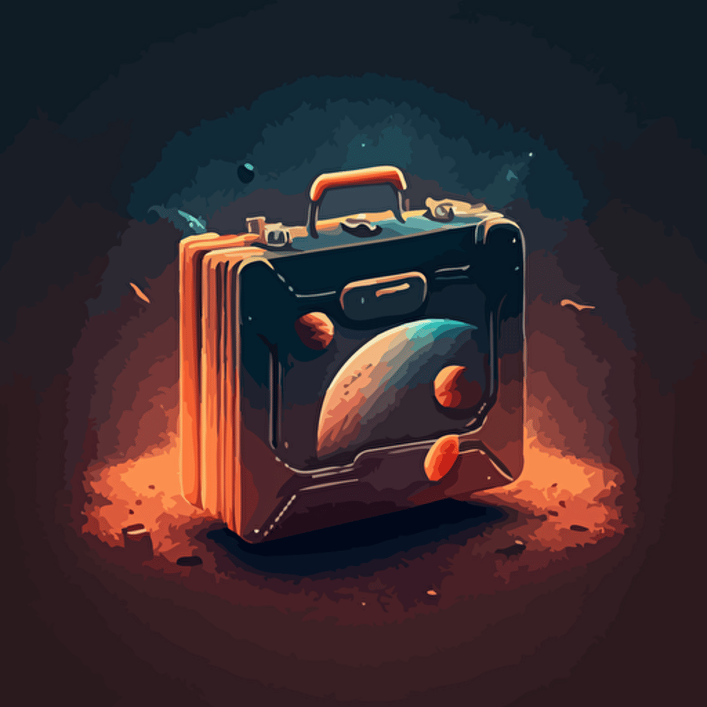 an illustration of a closed briefcase floating around space. Vector. Moody