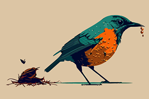 bird eating tick, minimalize art, vector,