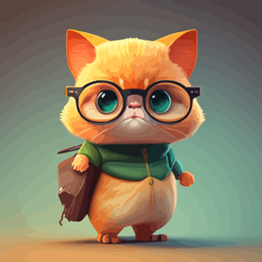 nerdy cat, cute, anime style, minimalistic, child, vector art, 2D, octane render
