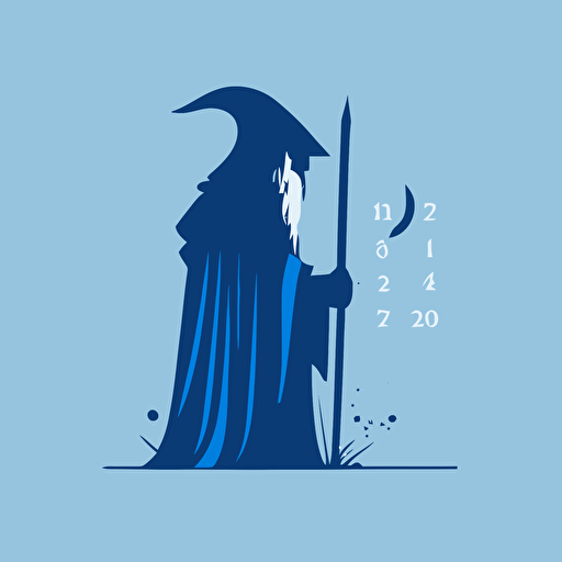 minimalistic vector art logo, flat, clean, easy recognizable, blue and white colors of a calendar and a wizard**