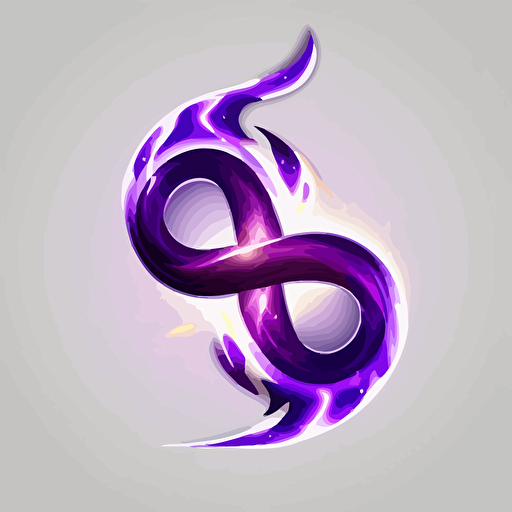 icon, logo, infinity symbol, small electric flame, abstract, white background, single color, purple, vector, no shadows