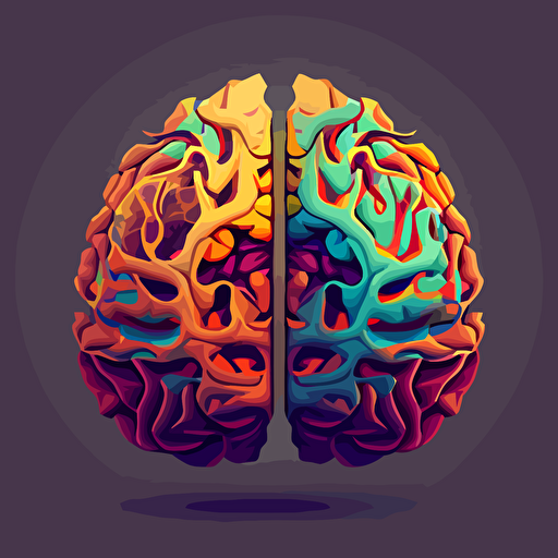 a brain in 2 halves, vector art, high resoultion, illustration.
