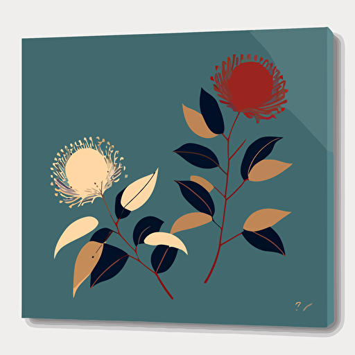 simple minimal vector australian native flower blossom and leaves on blue background 3 colors ar