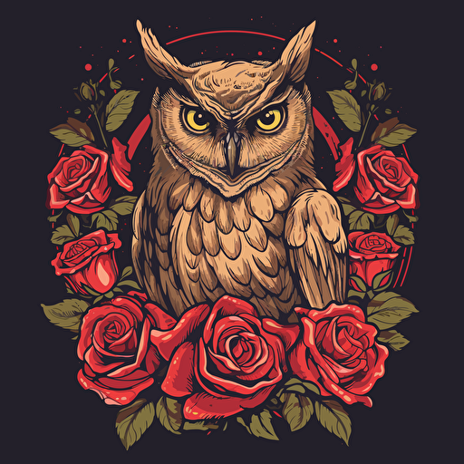 owl with roses, vector style, by Namasri Niumim
