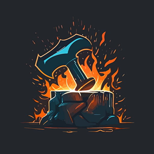 a traditional medieval forging anvil with no hammer or additional tools. Fire and sparks envelop the anvil, vector logo, professional logo, simplistic