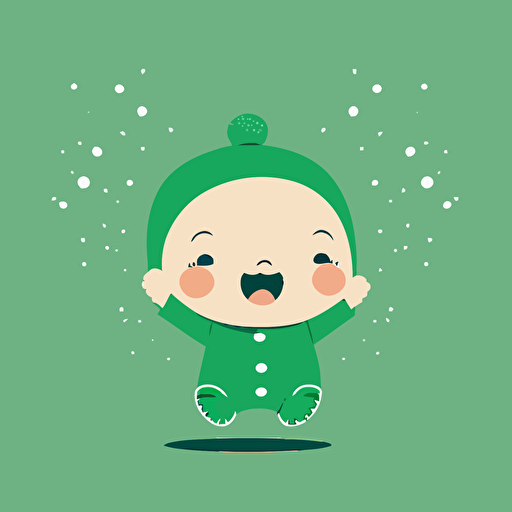 2D minimalist vector illustration, happy cute litttle baby, green background