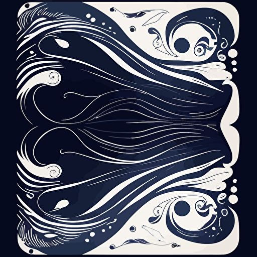A playing card back, navy and white. The card back should have a unique design, with elements of fluidity and movement, Flat with no shadow, no script, horizontal symmetry, while still maintaining a cohesive and symmetrical look and feel throughout the deck, The final product should be high-quality, vector artwork, suitable for printing on the backs of standard playing cards