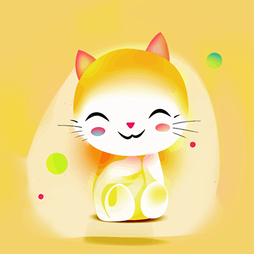black, multicolor child illustration, big, vector, background white, cat, littlr cat, light yellow, smile, happy, joy, child 6144x6144