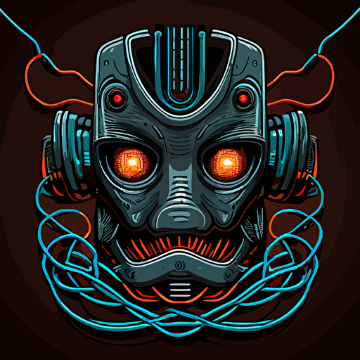 robot face with cables lights hi-tech vector cartoon