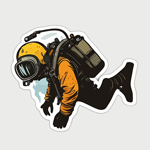 sticker, vector, minimalist design, rescue scuba diver, no background