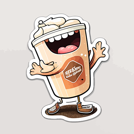 Latte, Sticker, Excited, Warm Colors, Pixar, Contour, Vector, White Background, Detailed