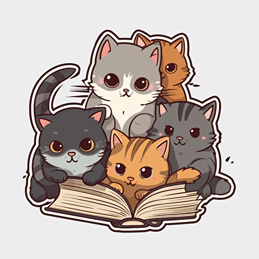 Cat Vector Cute Cartoon Children Book Style Sticker border no background