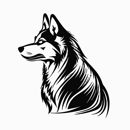 simple mascot iconic logo of an Alaskan husky for a dog sled expedition, black vector on a white background