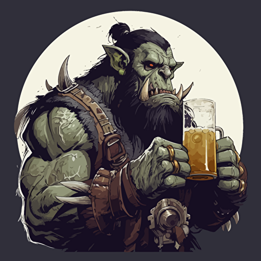 An orc drinking a huge pint of beer, no background, fantasy art, vector image,