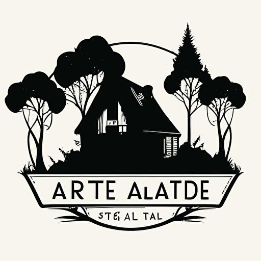 vector image logo, 3 color maximum, for the company name "Garden Attic." a house with a garden growing out from the roof. Minimal trees, no clouds, on white, black outline.