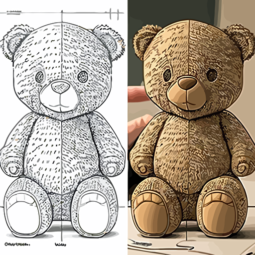 draw a 2D vector, cartoon, cute, happy teddy bear, a simple drawing, in color but bordered with a black line, flat drawing and without details on a white background.