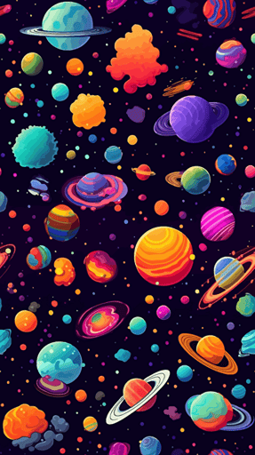 fun colorful space themed phone wallpaper. Neon colors. Vector images. Rounded corners.