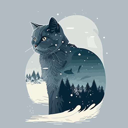 A gray cat in snow minimal logo design, vector art, abstract