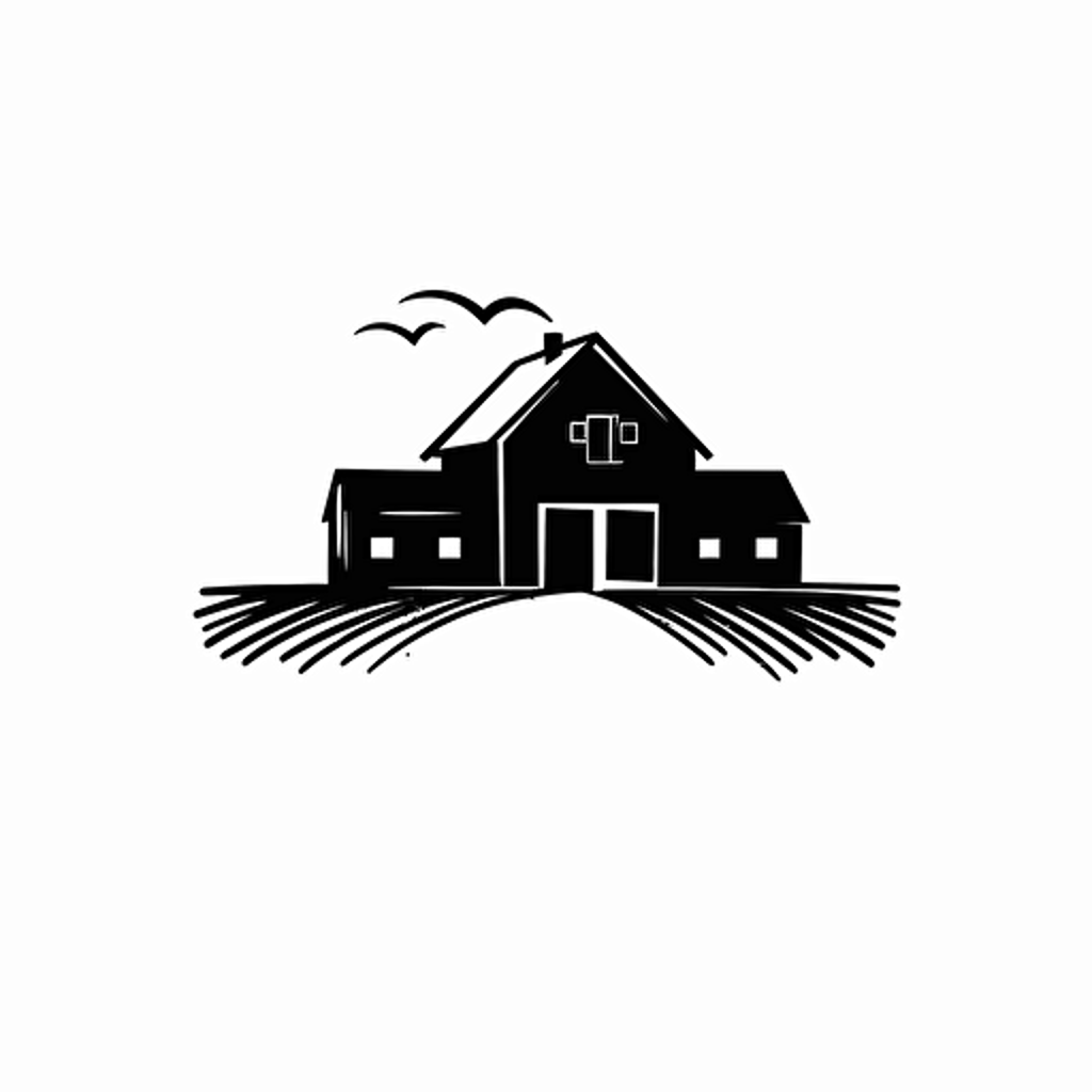 minimal, simplistic brush stroke black and white logo of a farm, simple, artistic, sophisticated brand, elegant, luxury, vector