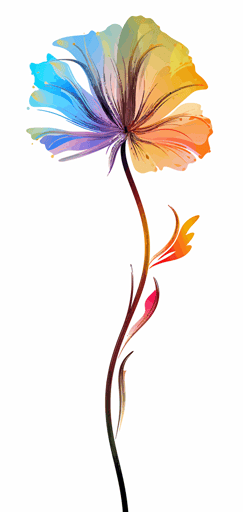 2d colorful single flower black outline transparent background vector