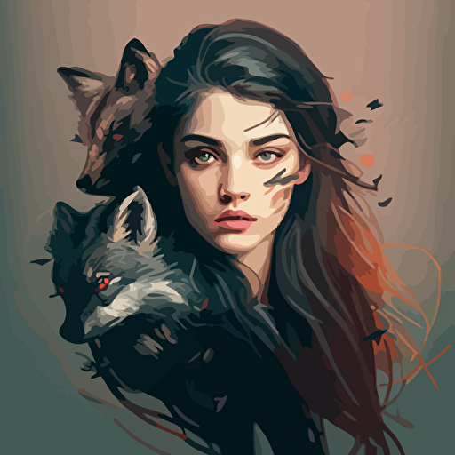 illustrator, vector, a beautiful girl with wolf head,