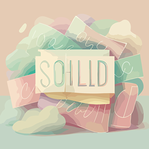 soft illustration, vector image, sign that says SOLD, pastel colors
