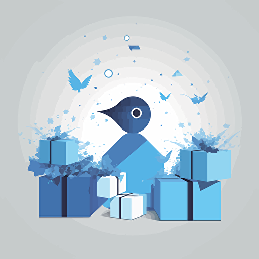 vector minimalist, thinking ai, giftboxes and blue birds