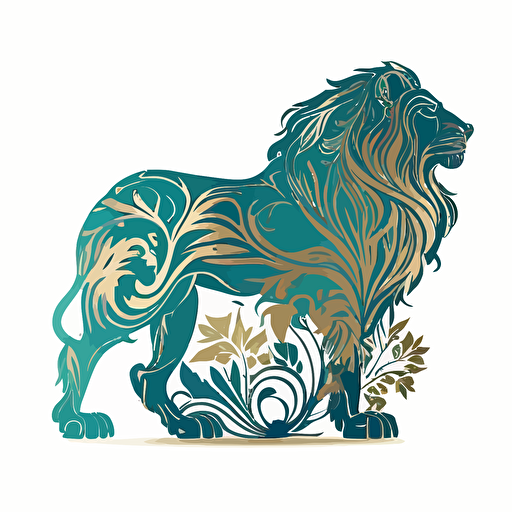 a lion silhouette Art Nouveau gold green blue on a white background vector