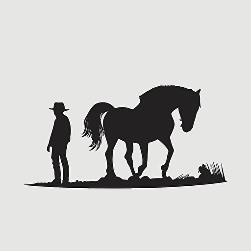 minimalistic vector silhouette of walking pony with cowboy hat, cute, retro, iconic.
