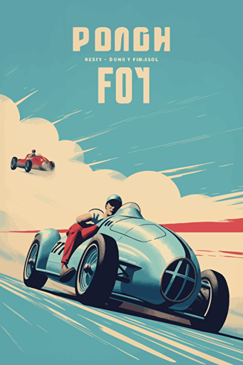 poster art, racing sport event from 1940's, blue sky, clear light colours, minimalistic vector style,