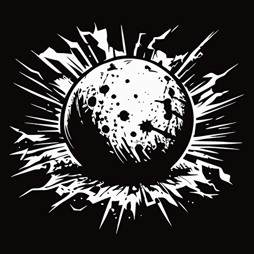 ball on the ground, vector icon, call of duty perk, comic book style, black background, black and white, no text