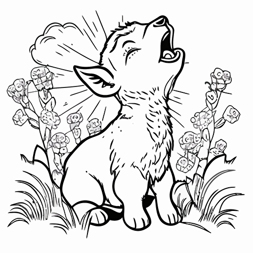 yawning baby goat coloring page, disney style, cute, adorable, vector