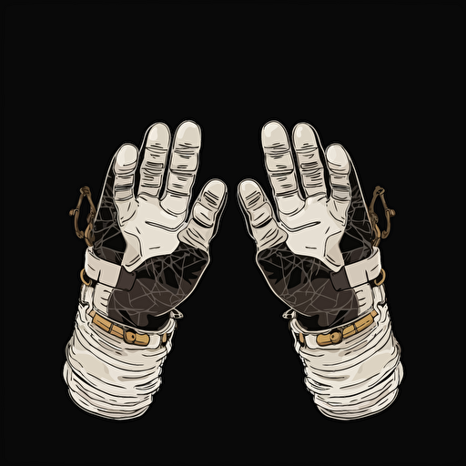 a pair of astronaut hands in gloves on, back of the hands are shown,black background, 2d vector