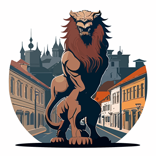manticore in the bad part of the city, vector logo, vector art, emblem, simple cartoon, 2d, no text, white background