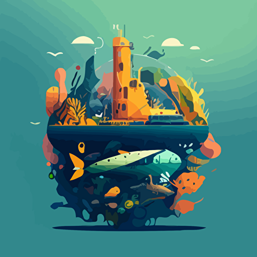 a submarine stronghold, vector style, colorfull