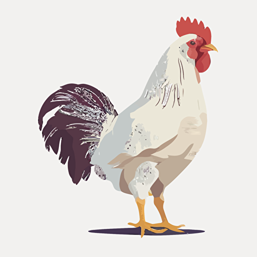 white hen chicken, white background, flat color vector art