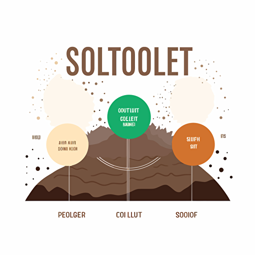 simple logo diagram of the soil profile, word creativity is under soil profile, word soil is above soil profile, line, flat, vector, earth color
