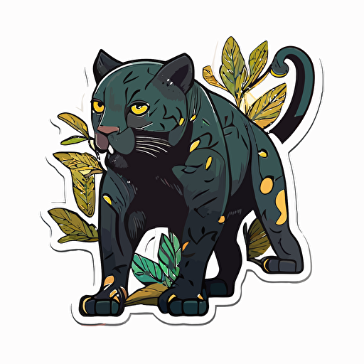kawai style cute panther sticker die cut vector white background