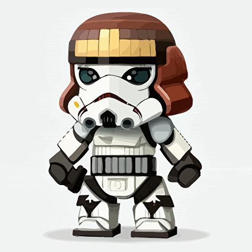 A tiled female stormtrooper, goofy looking, smiling, cartoon, flat light, white background, vector art , pixar style