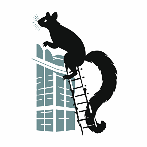 Black squirrel climbing a building, cartoon, logo, clipart style, vector illustration