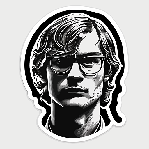 the face of dahmer, detailed, sticker, vector, black and white