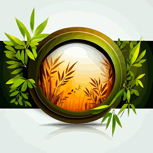 horizontal button design vector no background with bamboo, leaves and fire around them with room for text inside the button