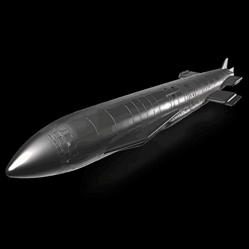 long cylender shaped spaceship on black background, 2d vector, gray tones