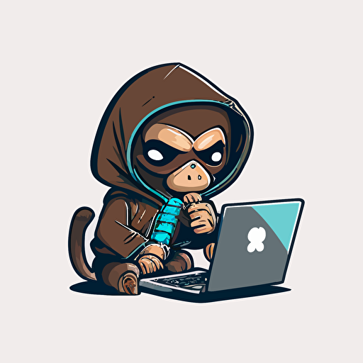 a logo of a monkey hacking on a computer in 2d vector