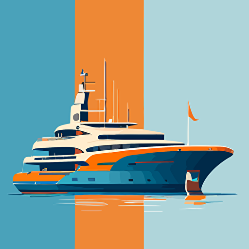simple vector illustration of a yacht located in the harbour at Monaco. Blue and orange colours only, simple, uncluttered