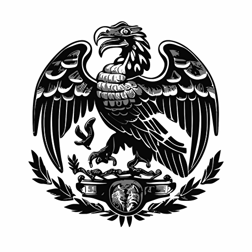 simple mascot iconic logo of mexican eagle with snake black vector, on white background